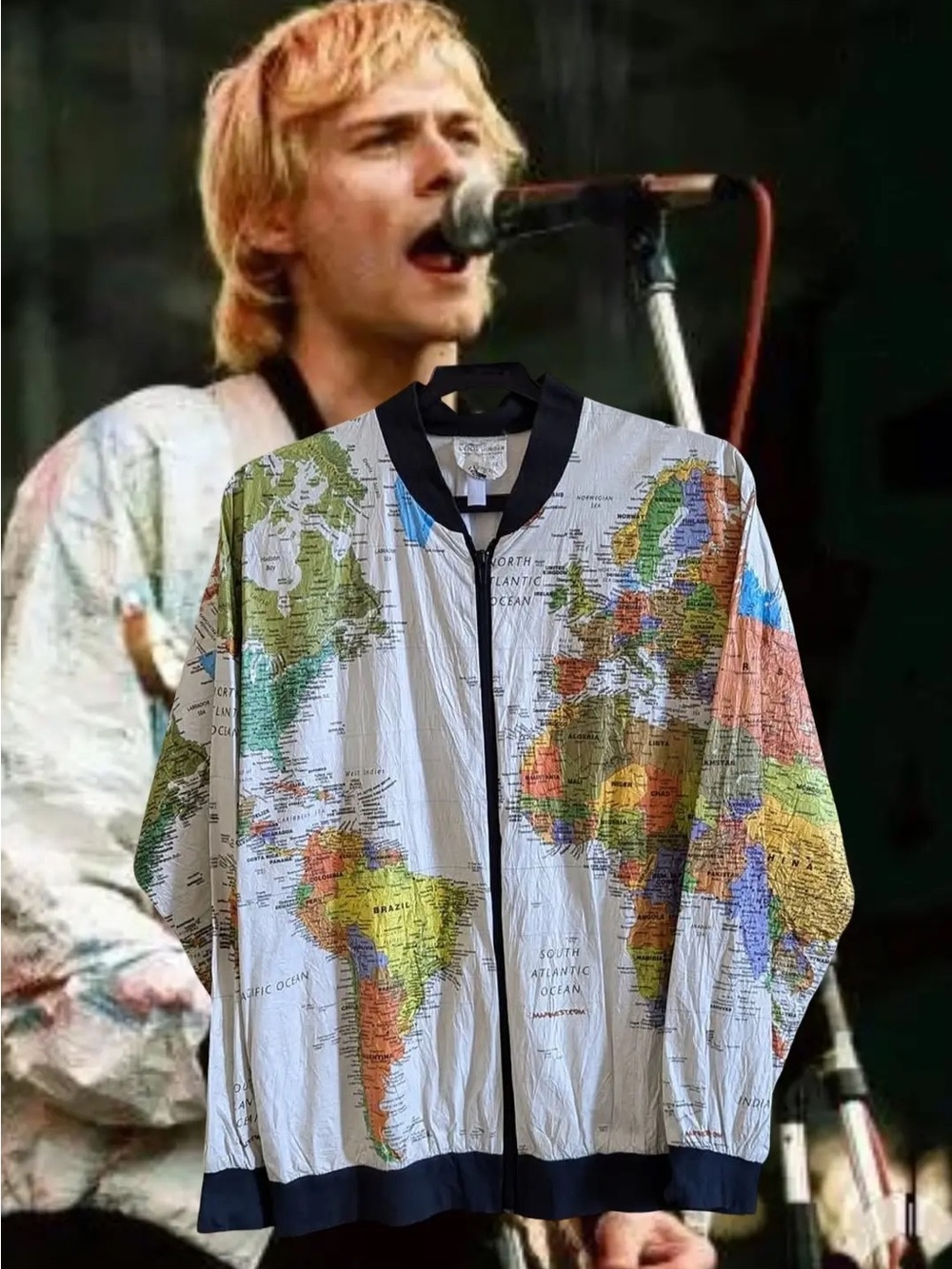 Vintage world map zip up jacket